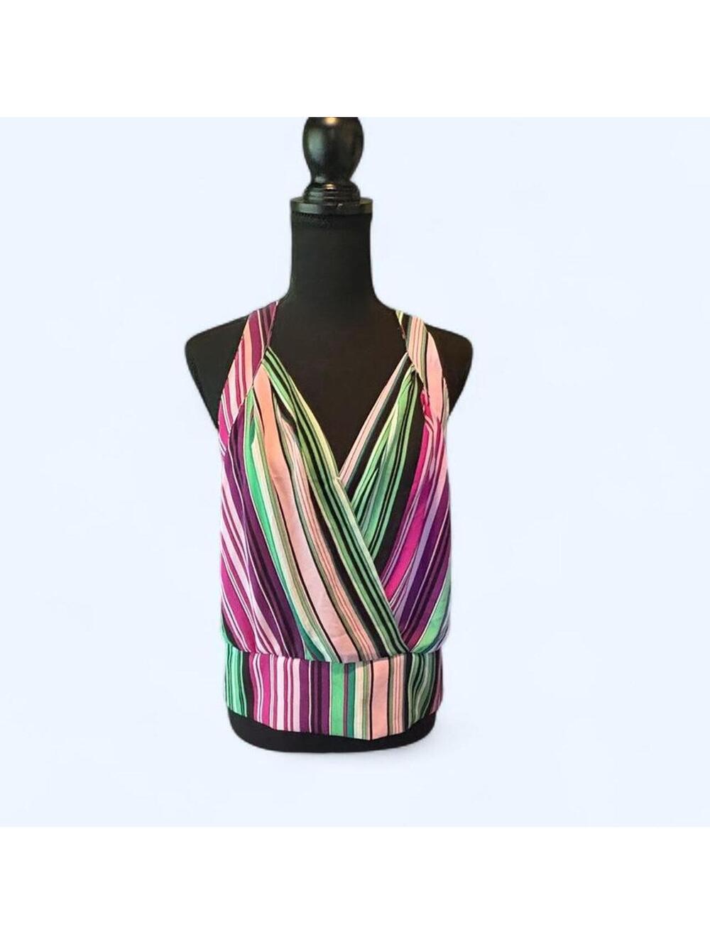 7th Avenue Design Studio Multi-Colored Striped Halter Top size M NWT